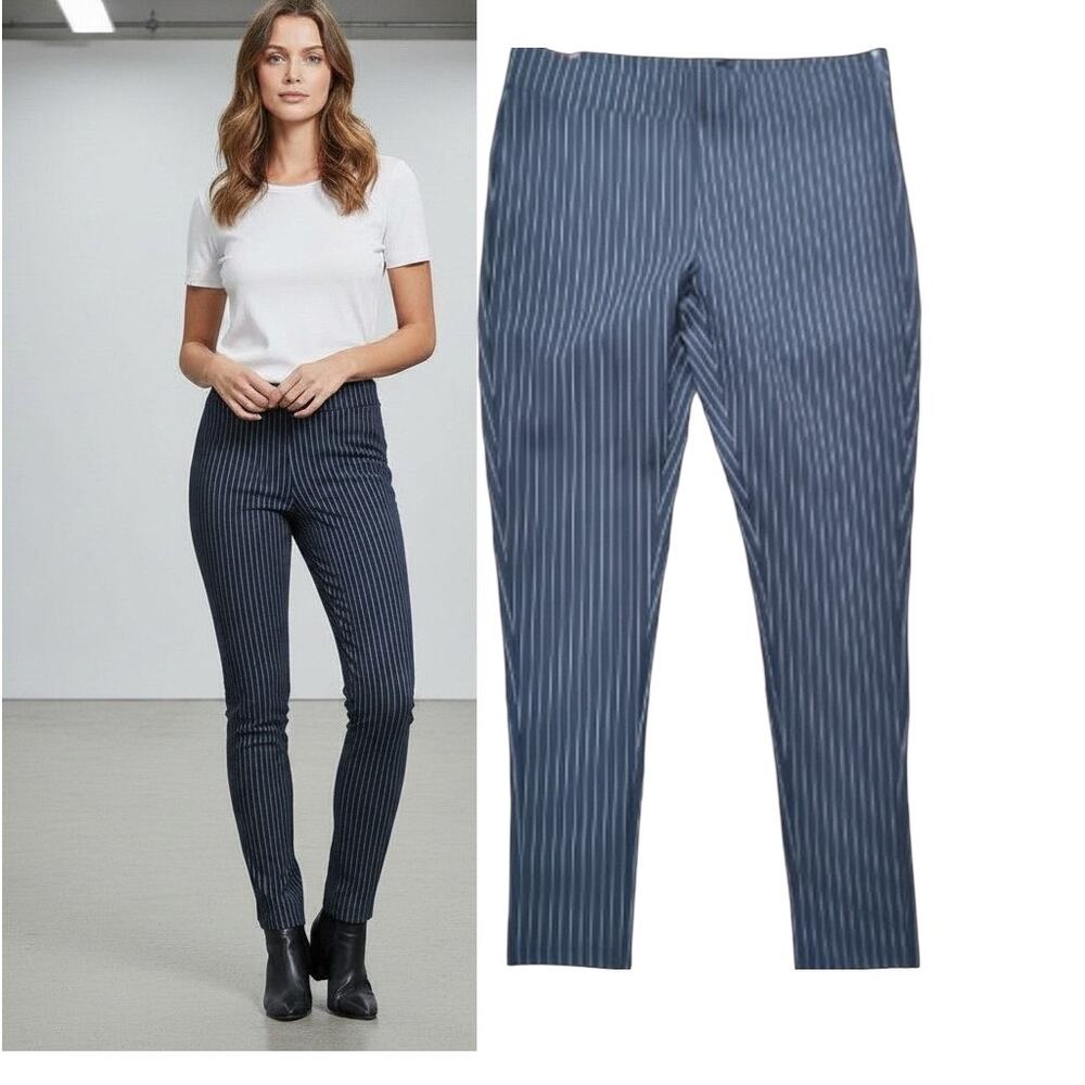 Maze Collection Ponte Pants Wmn's 1X  Black White Pinstripe Elastic Waist Pullon